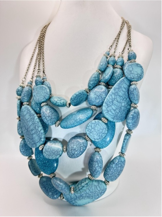Unknown Jewelry - Necklace‎ Blue Turquoise Stone Chunky Beaded Layered Bib Statement Boho Chain